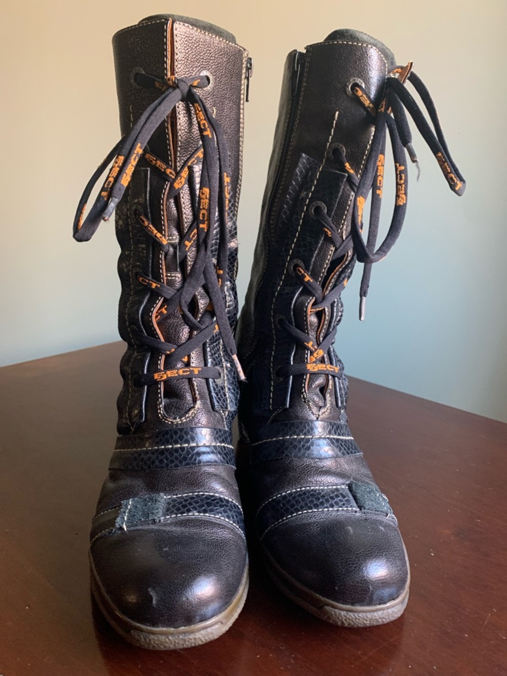 Rare Eject Portugal Brown Lace-Up Mid-Calf Heeled Boots - Picture 7 of 10